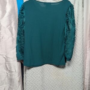 Madison Teal Blouse with Textured Sleeves